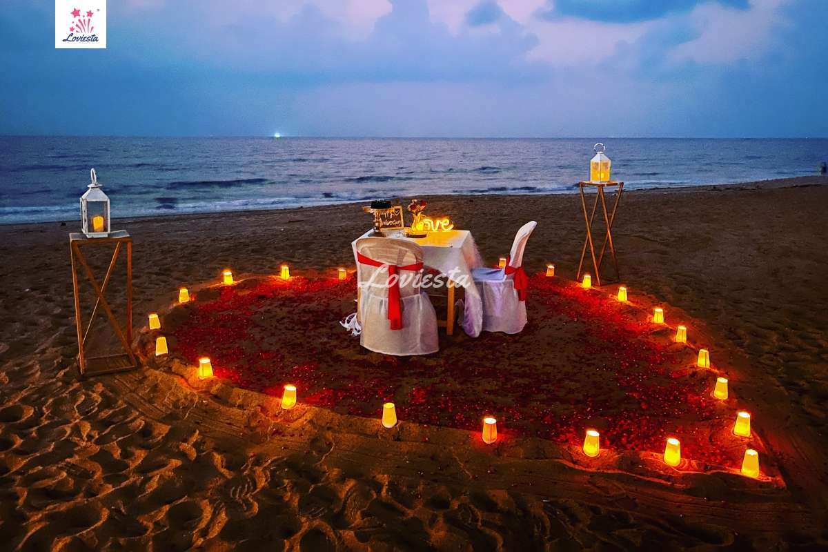Romantic Dinner Setup, Red Decoration With Candle Light In A Restaurant.  Selective Focus. Stock Photo, Picture and Royalty Free Image. Image  47294117.