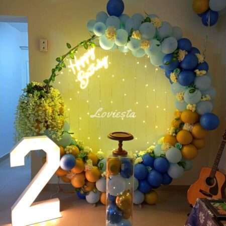 Blue & Golden Pastel Balloon Ring Theme Decoration