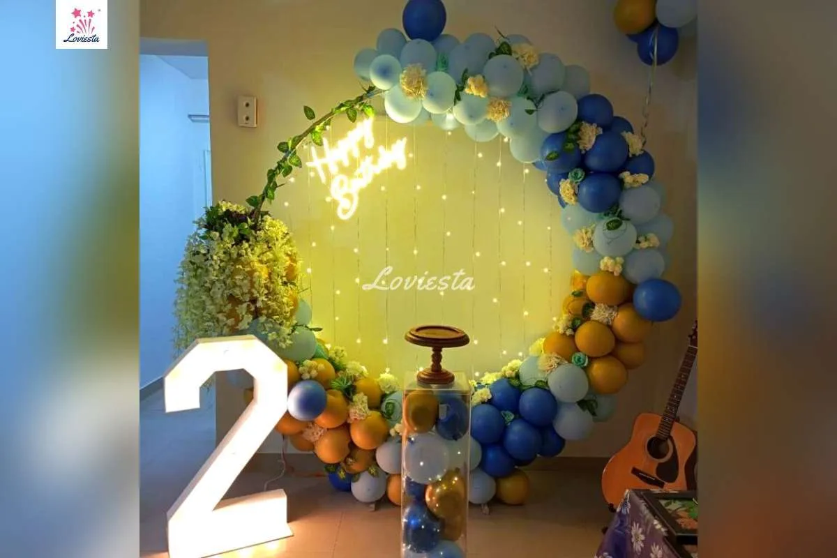 Blue & Golden Pastel Balloon Ring Theme Decoration