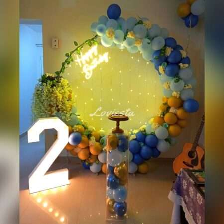 Blue & Golden Pastel Balloon Ring Theme Decoration 1