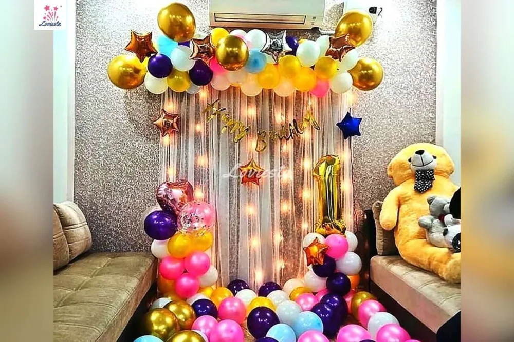 Multi-Color Balloon Wall Decoration For Birthday At Home