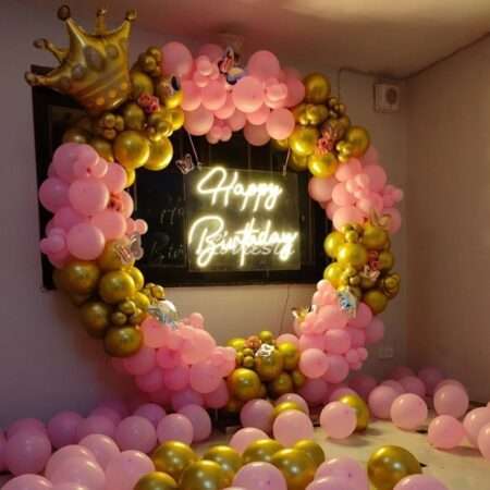 Pink & Gold Balloon Ring Birthday Decoration 001