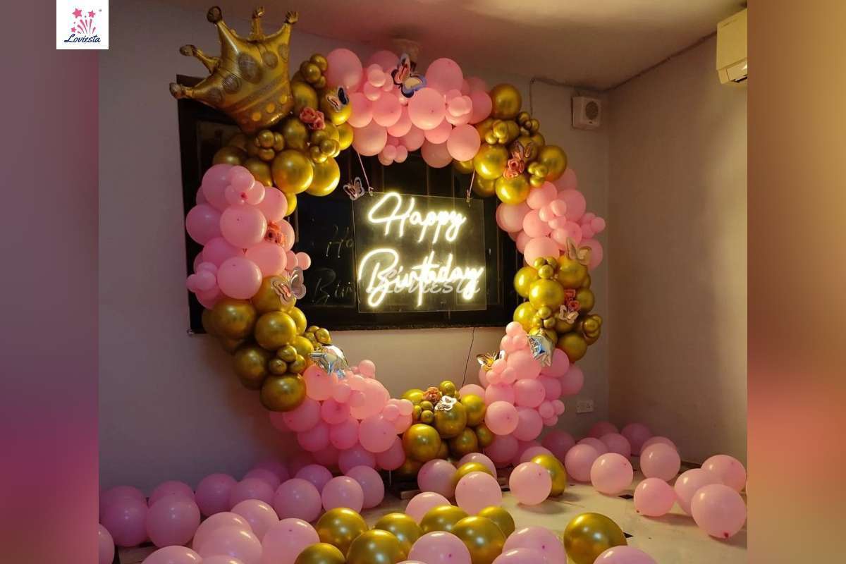 Pink & Gold Balloon Ring Birthday Decoration 001
