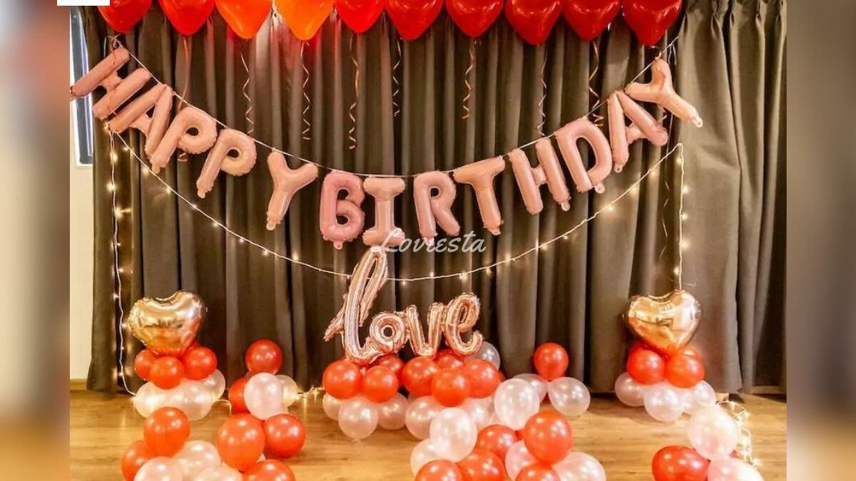 Romantic Birthday Balloon Decoration in Rose Gold Theme with Number Digits  | Delhi NCR