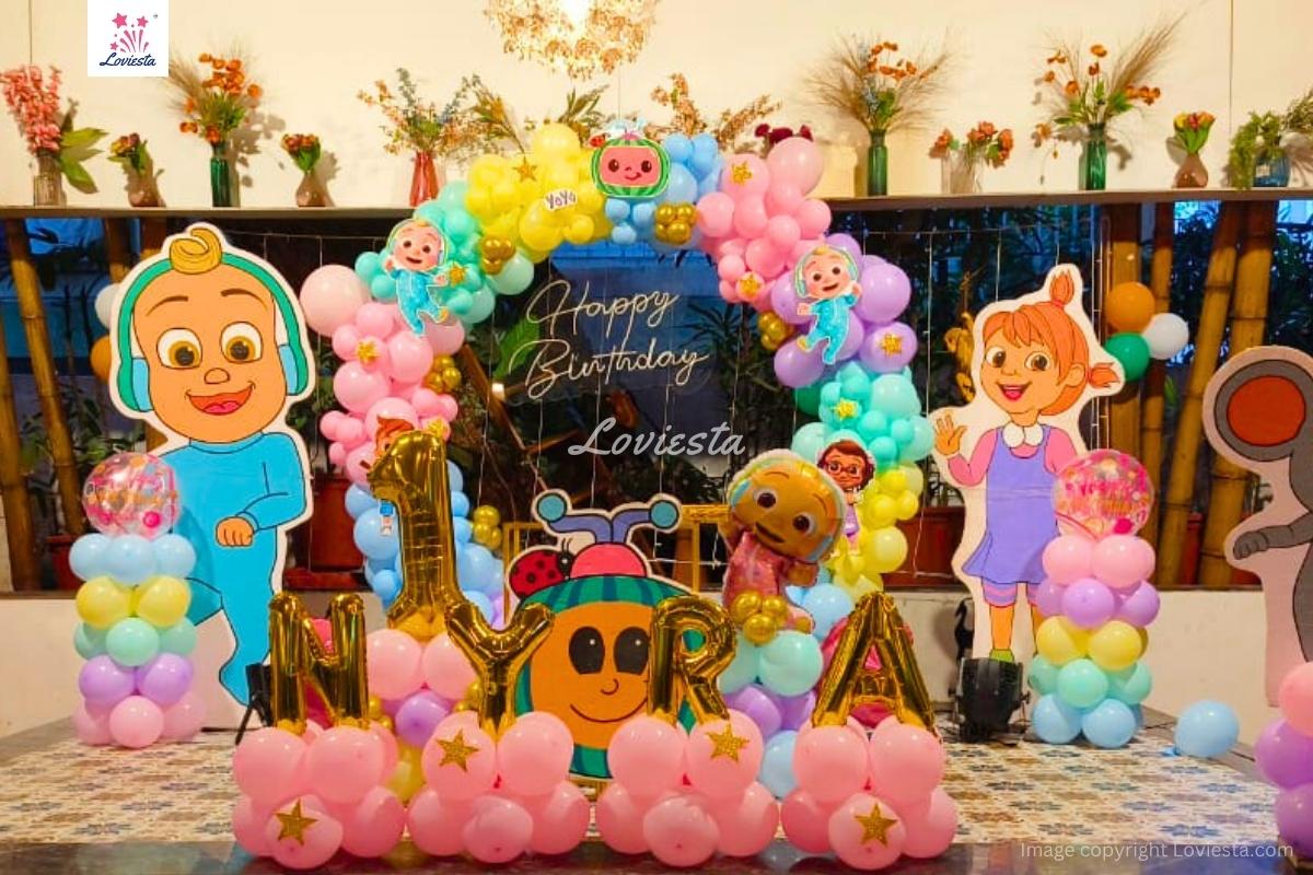Premium Cocomelon Kids Birthday Theme Decoration At Party Hall