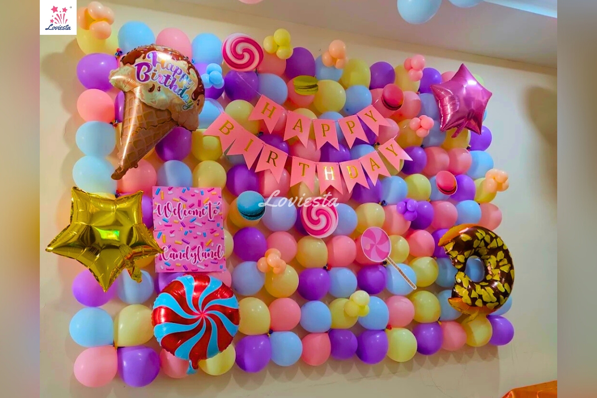 Cute Candyland Pastel Balloon Decoration For Birthday