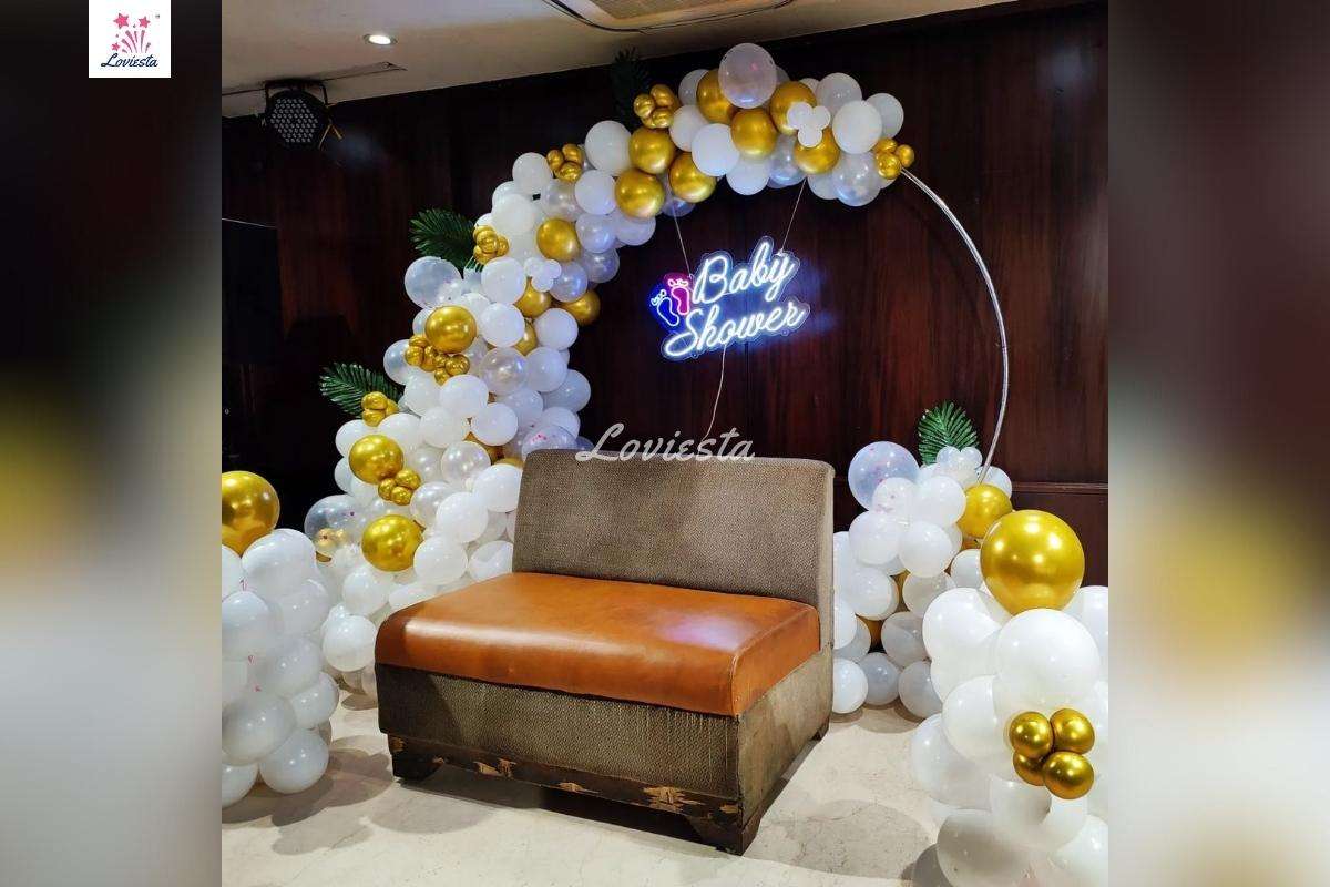 Golden & White Baby Shower Balloon Ring Decoration
