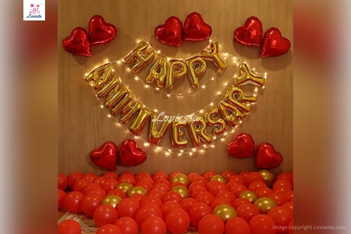 Red & Gold Theme Anniversary Decoration At Home