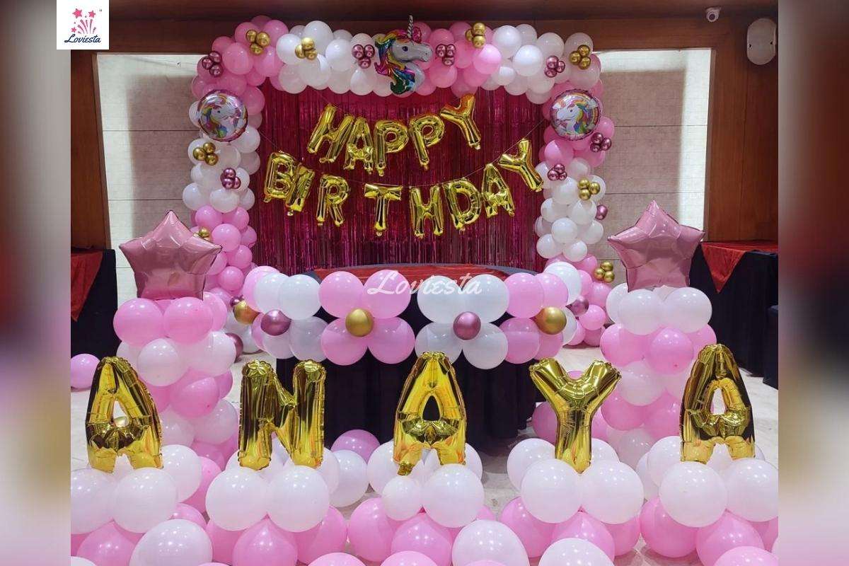 Unicorn Theme Birthday Decoration In Party Hall